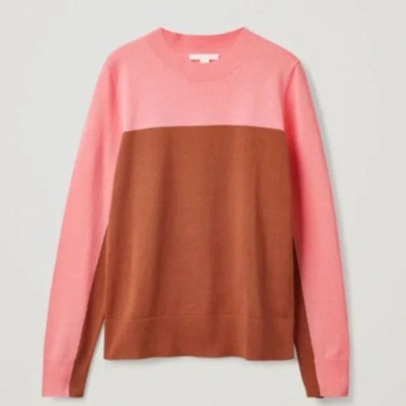 COS Pink and Brown Color Block Sweater 100% Cotton Size XS - Picture 6 of 6